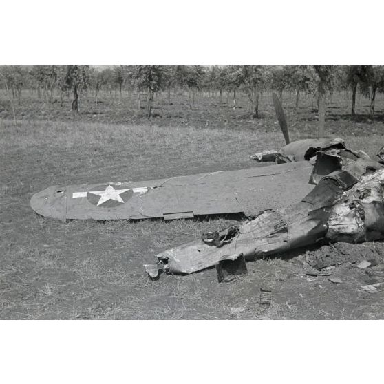 La carcasse d'un chasseur Lockheed P-38 Lightning.