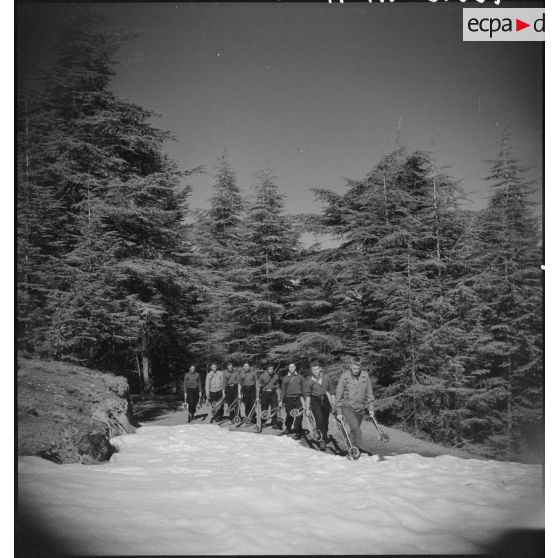 La patrouille de l'école de ski de Chrea rentre après un entraînement en forêt.