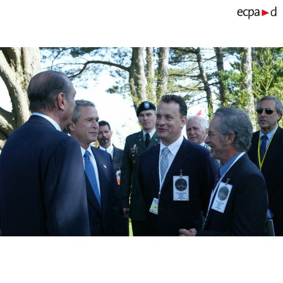 L'acteur Tom Hanks et le réalisateur Steven Spielberg lors du 60e anniversaire du débarquement en Normandie.