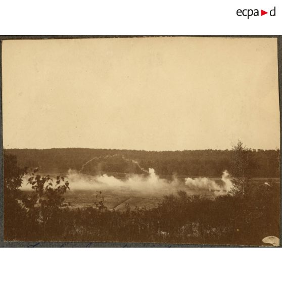 Tir de barrages en toxique sur la "tranchée des chiens" - Fontainebleau. [légende d'origine]