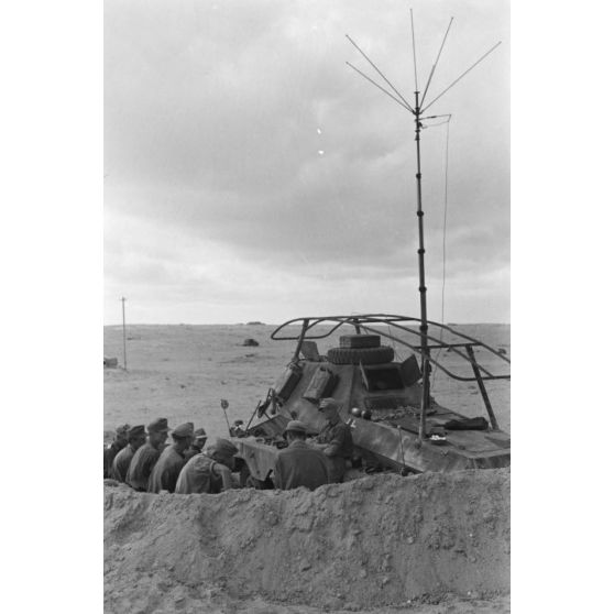 Des tomates terminent de murir sur le toit d'un semi-chenillé de reconnaissance Sd.Kfz.263 Funkspahwagen (8-rad) immatriculé WH-1226552.