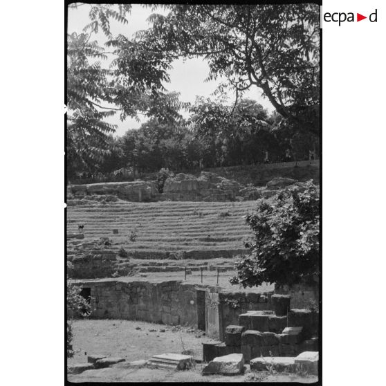 Vue du jardin, du phare et du théâtre antique de Cherchell.