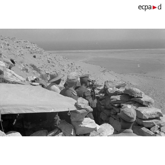 Le capitaine Bach, commandant d'une batterie du Schützen Regiment.104, visite des positions italiennes (Halfayapass).