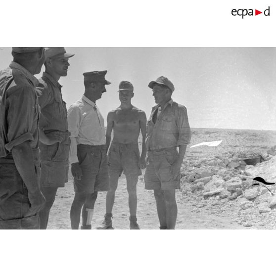 A Halfayapass, le commandant (Major) Albert Panzenhagen inspecte les lignes germano-italiennes en présence du Major Wilhelm Bach.