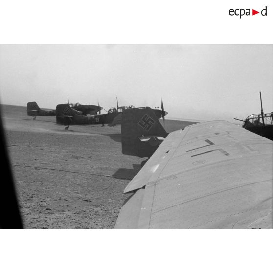 A bord d'un Junkers Ju-87 "Stuka" du Sturzkampfgeschwader StG-2 pour une mission de bombardement sur Tobrouk.