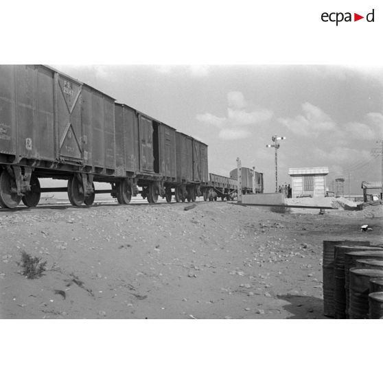 Arrimage de pousse-wagon à des wagons abandonnés sur une voie ferrée.