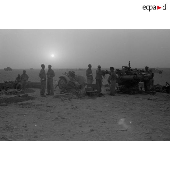 Mise en batterie d'une batterie de 4 canons de 8,8 cm Flak sur le front d'El Alamein.