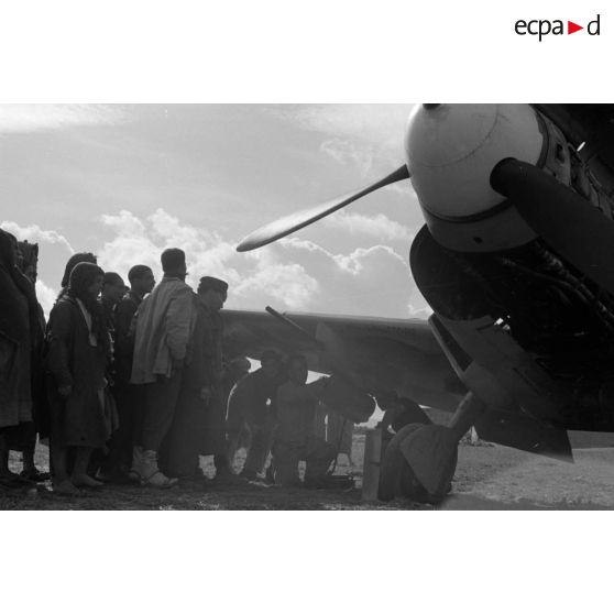 Le lieutenant Oblt. Fritz Dinger, Staffelkapitän du 4./JG 53 devant le «Schwarzes 8 »  du Lt. Siegfried Beer, du 2./JG53.