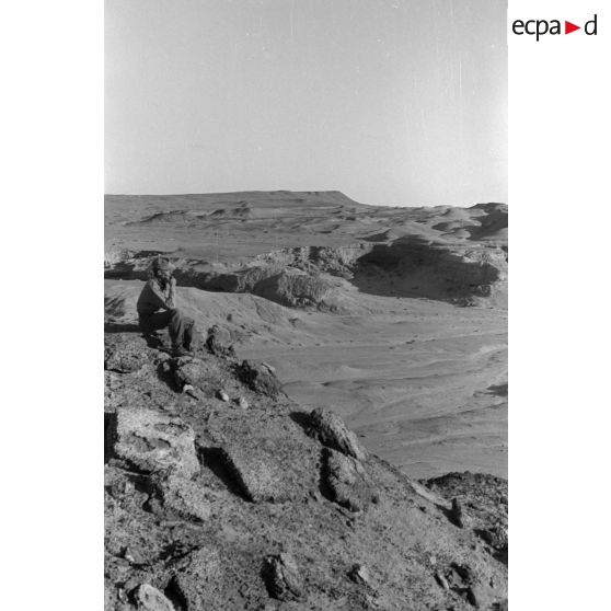 Un groupe de soldats allemands et italiens parcourt les sommets dans le secteur d'El Alamein.