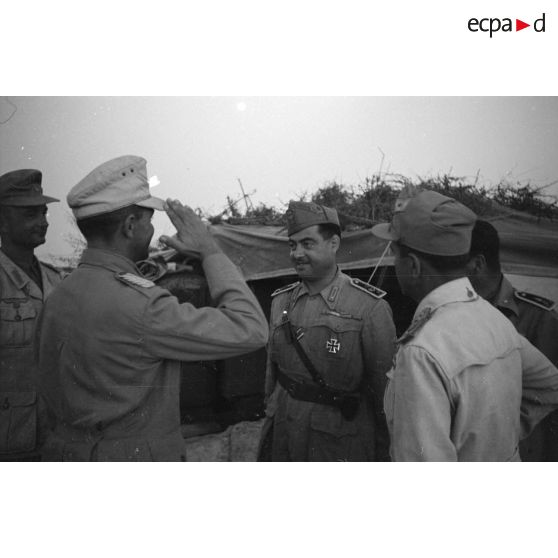 Un commandant allemand (Major) remet une décoration (la croix de fer de première classe) à un commandant italien.