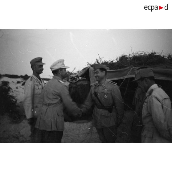 Un commandant allemand (Major) remet une décoration (la croix de fer de première classe) à un commandant italien.
