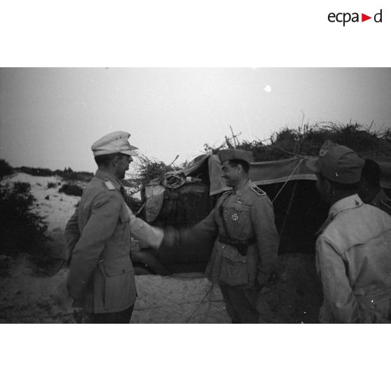 Un commandant allemand (Major) remet une décoration (la croix de fer de première classe) à un commandant italien.