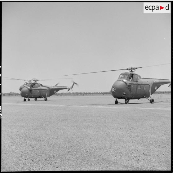 Arrivée de six hélicoptères Sikorsky cédés par l'armée américaine à la France sur la base aérienne de Boufarik.