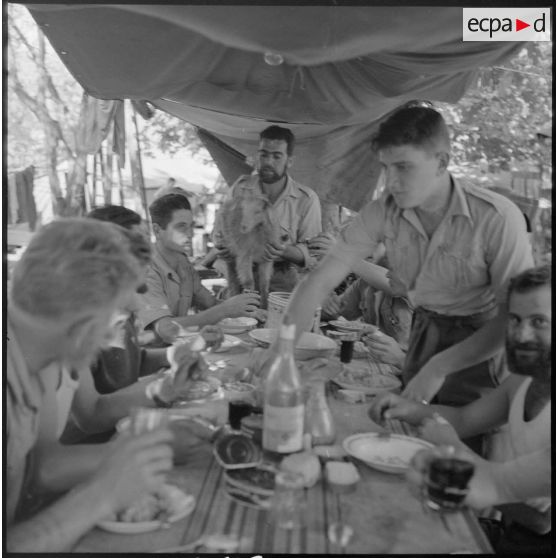 Repas du 1er bataillon du 5e régiment étranger d'Infanterie (REI) dans leur campement de Nedroma.
