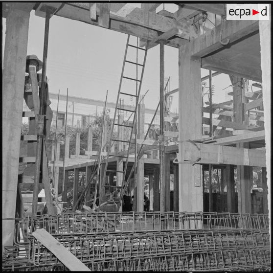Chantier de construction de nouveaux immeubles dans la cité Brunie de la ville d'Oran.