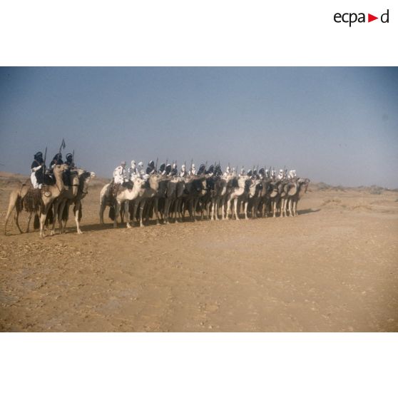 [Algérie. Peloton de méharistes participant à la cérémonie du 14 juillet 1959 à Fort Polignac.]