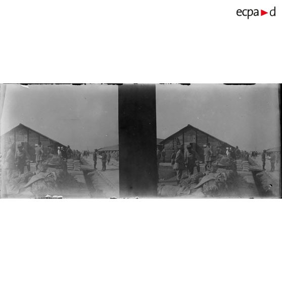 [Militaires posant devant un hangar, dont probablement des soldats américains ou canadiens, s.d.]