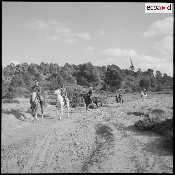 Patrouille de reconnaissance opérée par les spahis du 10e GESA dans les environs de Saïda.