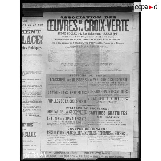 Paris, affiche sur l'association des oeuvres de la Croix Verte. [légende d'origine]