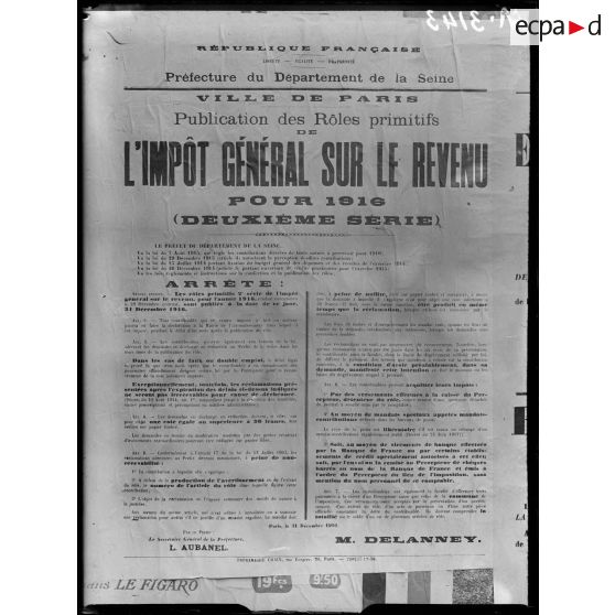 Paris, affiche sur l'impôt sur le revenu. [légende d'origine]