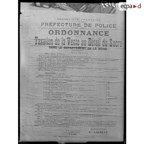 Paris, ordonnance portrant sur la taxtation de la vente du sucre au détail. [légende d'origine]