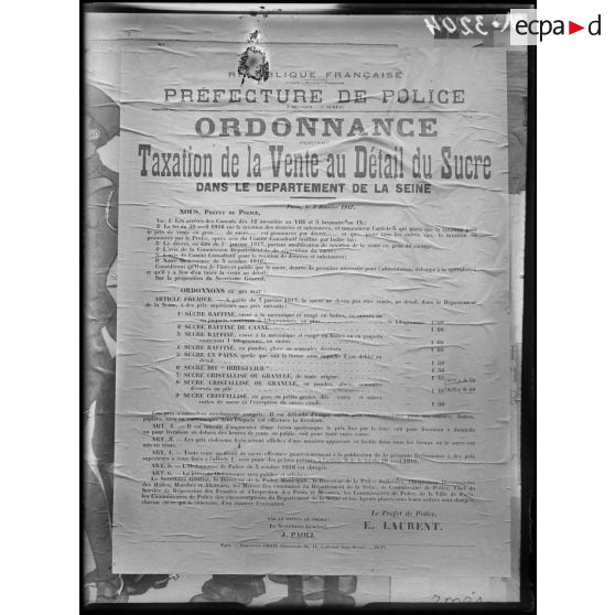 Paris, affiche, ordonnance sur la taxation du sucre. [légende d'origine]