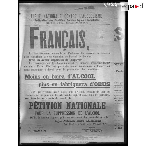 Paris, affiche de la ligue nationale contre l'alcoolisme. [légende d'origine]