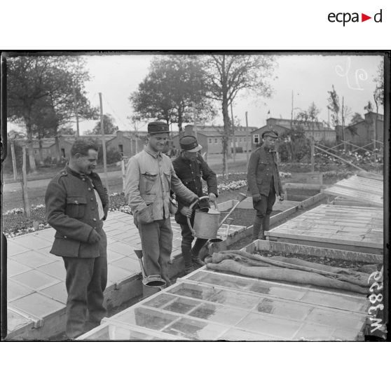 Port-Villez, établissement belge pour la rééducation des mutilés. Le jardinage. [légende d'origine]