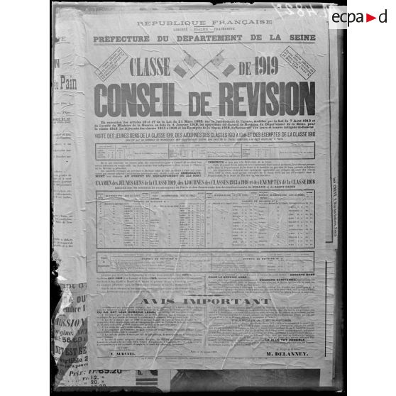 Paris, affiche, conseil de révision de la classe 1919. [légende d'origine]
