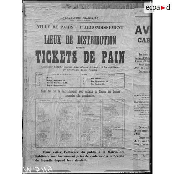 Paris, affiche, la carte d'alimentation. [légende d'origine]