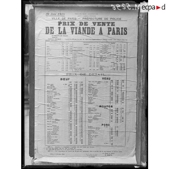 Paris, affiche sur la vente de la viande. [légende d'origine]