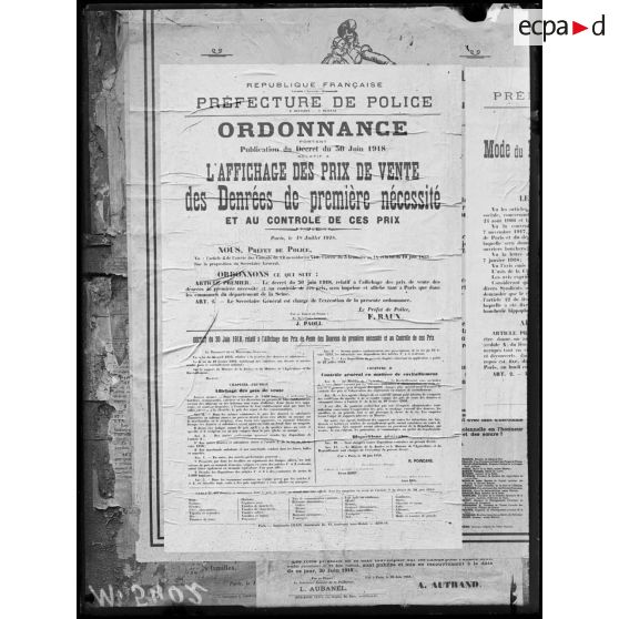 Paris, affiche, ordonnance portant sur l'affichage des prix de vente des denrées. [légende d'origine]