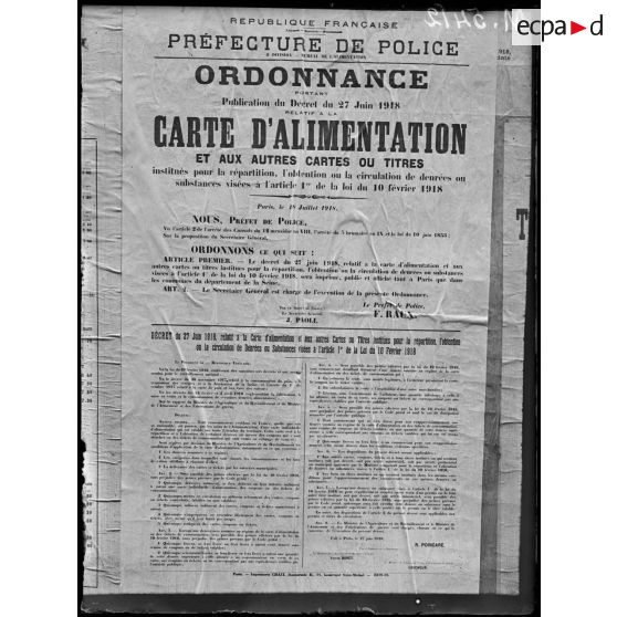 Paris, ordonnance concernant la carte d'alimentation. [légende d'origine]