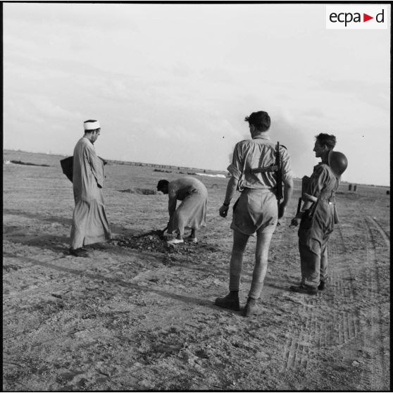 Prisonniers égyptiens sur l'aérodrome de Gamil à Port-Saïd.