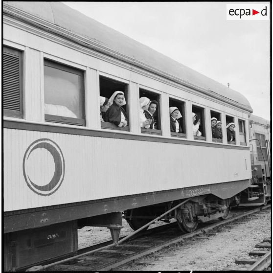 L'arrivée d'un train du Croissant-Rouge égyptien à Port-Saïd.