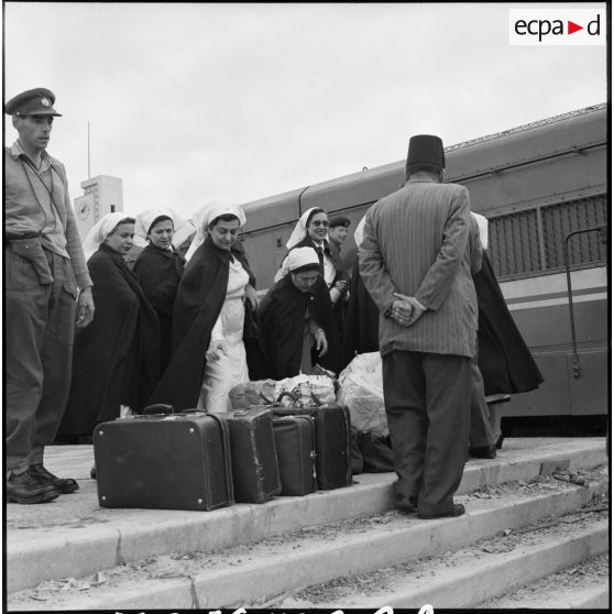 L'arrivée des infirmières du Croissant-Rouge égyptien à Port-Saïd.