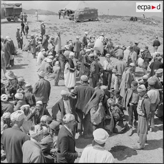 Vue sur la foule musulmane mangeant un couscous.