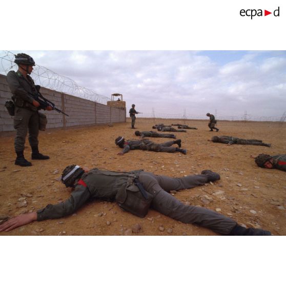 Les marsouins du 2e RIMa (régiment d'infanterie de marine) s'exercent à la conduite de prisonniers dans le camp de transit Clémence.