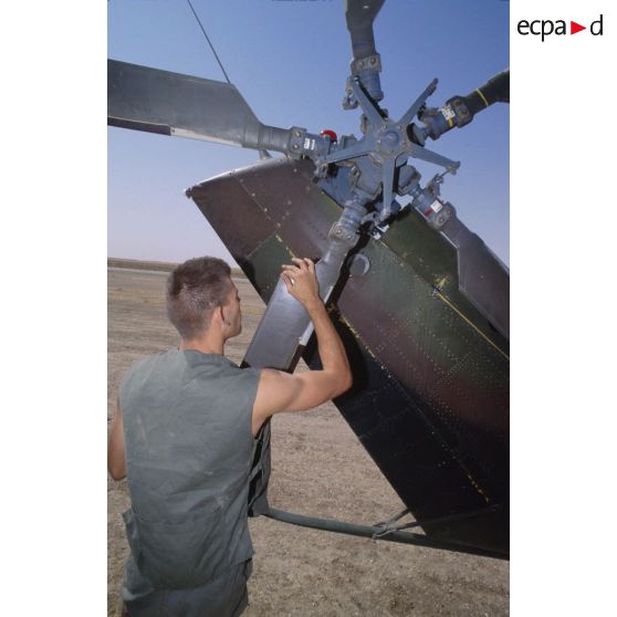 Entretien des hélicoptères de transport Puma SA-330. Vérification des pales.
