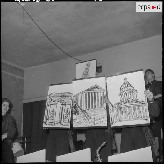 Présentation de dessins de monuments de Paris.