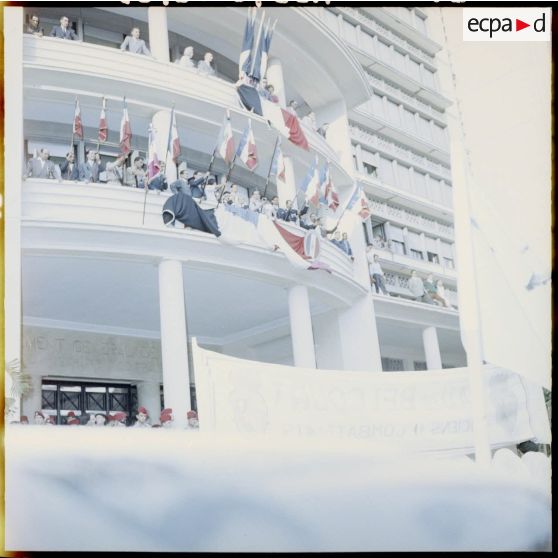 Le balcon du palais du gouvernement général à Alger où Jacques Soustelle doit faire son discours.