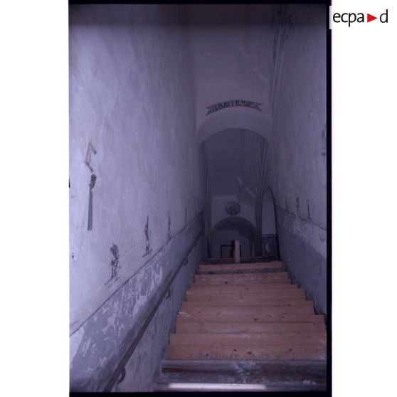 L'escalier aux motifs ''aux skieurs''. [légende d'origine]