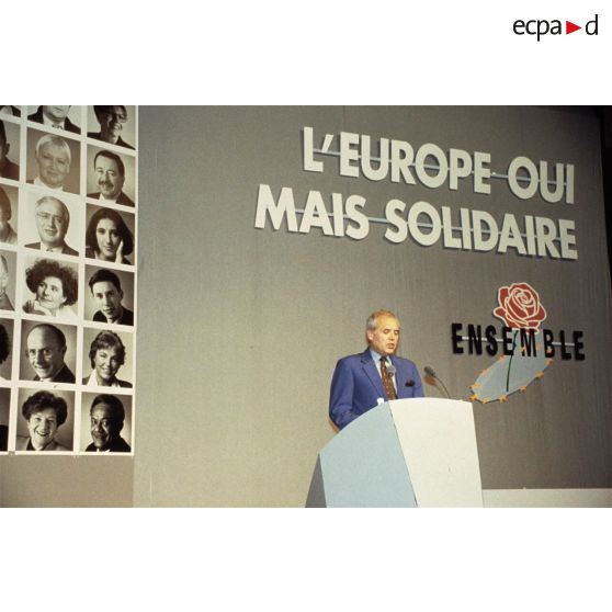 07 juin 1994. Créteil (94). Elections européennes. Meeting du Parti Socialiste au Palais des Sports.