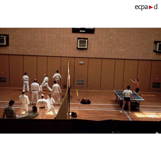 Paris 12e. Ministère des Finances : gymnase interne, cours de judo et de tennis de table.