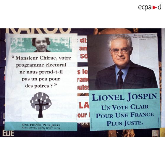 Avril 1995. Paris. Elections présidentielles : affiche  de Lionel Jospin.