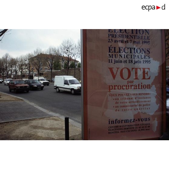 Avril 1995. Paris. Elections présidentielles : incitation au vote par procuration.