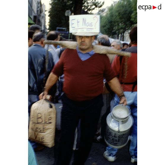 29 septembre 1991. Paris. Manifestation des agriculteurs contre la réforme de la PAC.
