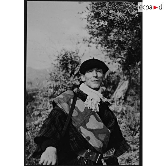 Libération de la Corse. Portrait du résistant corse Ferracci originaire de Corte, qui a participé aux combats du col de Teghime.