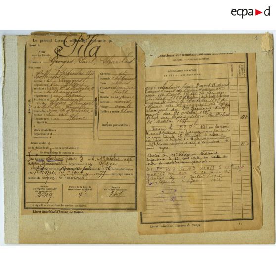 Livret individuel d'homme de troupe de Georges Pila.