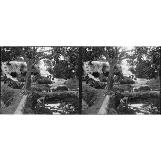 1395. Fabrication du papier. Le rouissage des écorces. [légende d'origine]